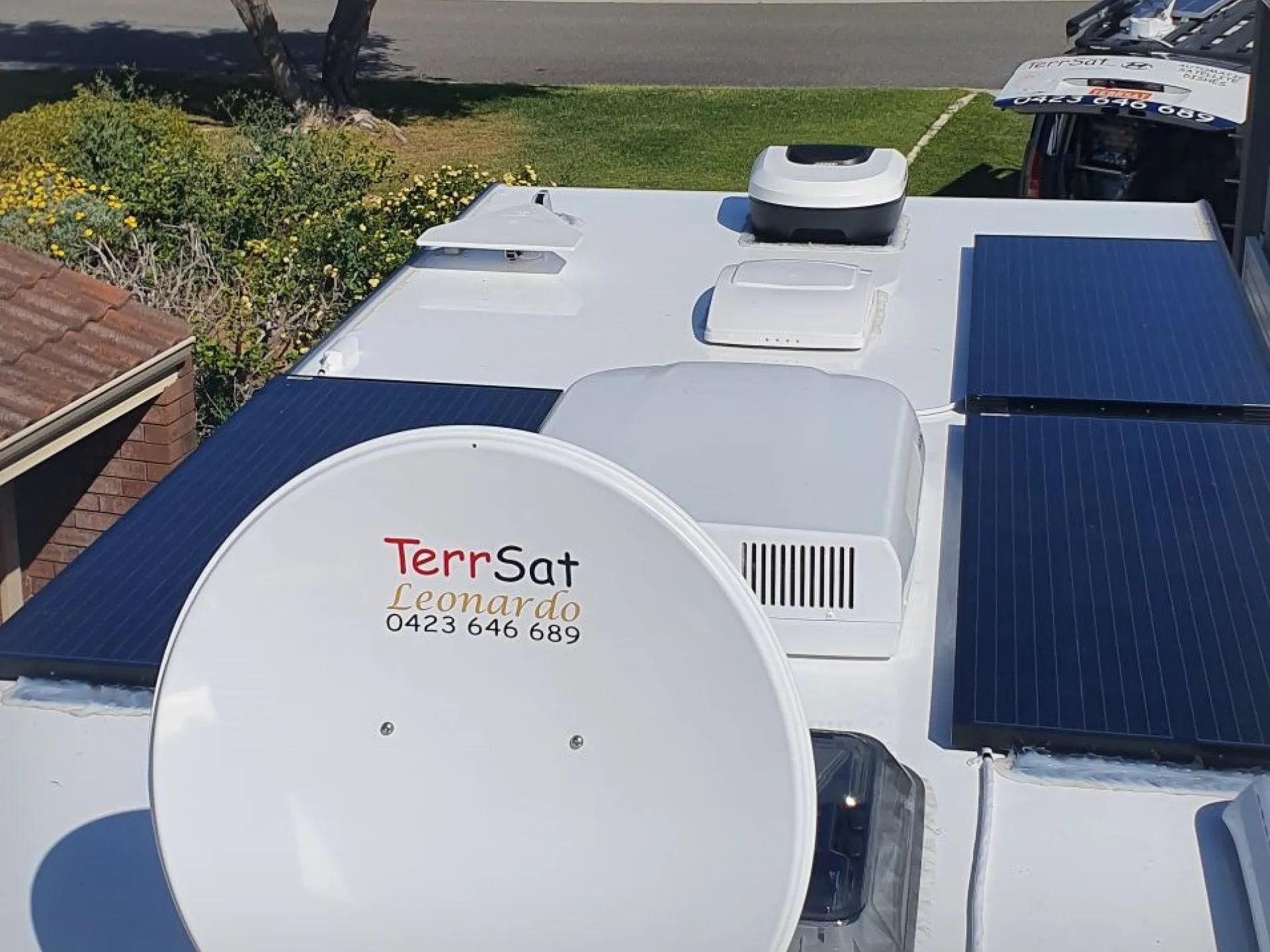A photo of the roof of a caravan, serviced by TerrSat.